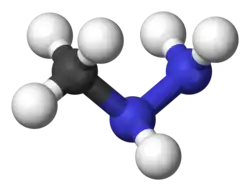 Ball and stick model of monomethylhydrazine