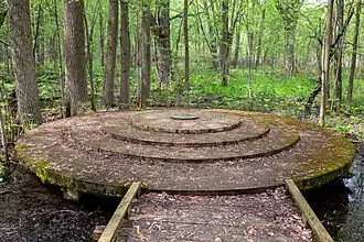 The East Baseline-Meridian marker, in a swamp at the end of a boardwalk, the northern of the two markers.