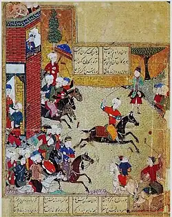 Mihr u Mushtari by Assar. Tabriz, 1420: earliest appearance of the "Turkmen style" under the Qara Qoyunlu.[64]