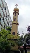 The minaret in 2025, with the yellow colours more prominent.