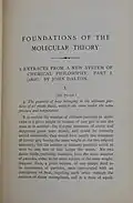 First page of a 1893 copy of "Foundations of the Molecular Theory" including Dalton's "Extracts from a New System of Chemical Philosophy"
