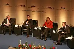 Prime Minister Tusk with German Chancellor Angela Merkel and French President Nicolas Sarkozy at the 2009 Munich Security Conference