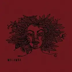 Illustration of a woman's face against a dark red background