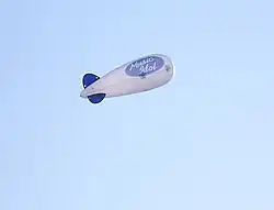 Photograph of a balloon with the logo for Music Idol on the side