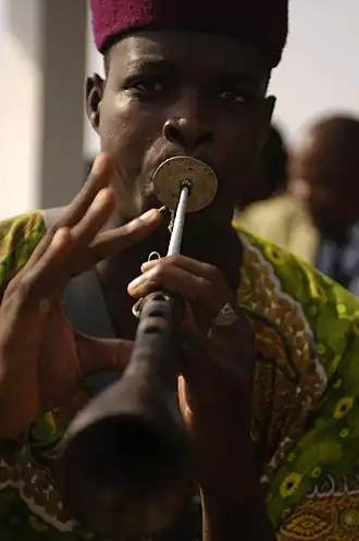 Image 36A musician plays traditional African music during the closing ceremony of French RECAMP-concept (reinforcement of African peacekeeping capacities) in Douala, November 23, 2006 (from Culture of Cameroon)
