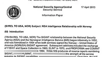 NSA's relationship with Norway's NIS