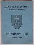 Slovak passport issued between 1939 and 1945, by the First Slovak Republic