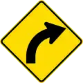 Curve between 15 and 90 degrees, to right