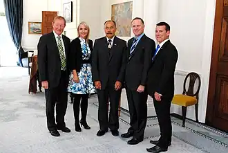 Kaye during her swearing-in along with four other politicians