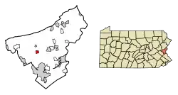 Location of Bath in Northampton County, Pennsylvania (left) and of Northampton County in Pennsylvania (right)