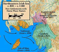 Image 67The northeastern Irish Sea, showing new settlements with Norse place names. (from History of Cumbria)