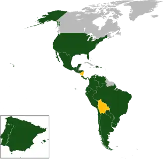 A coloured map of the countries of the Americas