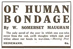 press advertisement quoting a review: "The only novel of the year in which one can take cover from the sad, swift thoughts that sigh and wine about our heads in war-time"