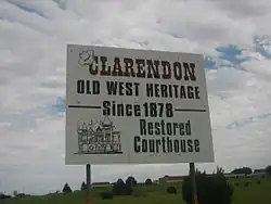 Clarendon welcome sign on U.S. Highway 287