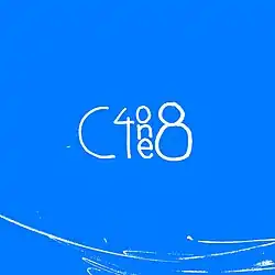 A blue background with a few strokes painted in white; the stylized title is in the center, displaying the characters "C", "4", "one" (each letter is presented in a vertical line from top to bottom, forming a stand-in for the number "1"), and "8"