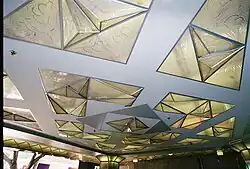 Glass arcade ceiling over the entrance of the Oviatt Building