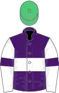 Purple, White hoop, White sleeves, Purple armlets, Emerald Green cap