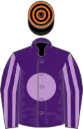 Purple, mauve disc, striped sleeves, black and orange hooped cap