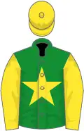 Green, yellow star, sleeves and cap
