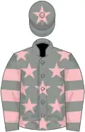 Grey, Pink stars, hooped sleeves and star on cap