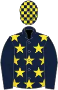 Dark blue, yellow stars, dark blue sleeves, check cap