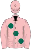 Pink, large dark green spots