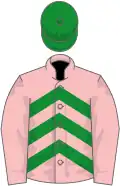 Pink and green chevrons, pink sleeves, green cap