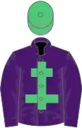 Purple, emerald green cross of lorraine, emerald green cap