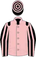 Pink, black epaulets, black and pink striped sleeves, hooped cap