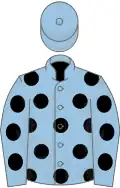 Light blue, black spots, light blue cap
