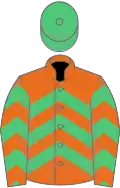 Orange and emerald green chevrons, emerald green cap