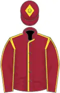 Maroon, yellow seams and diamond on cap