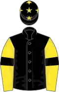 Black, yellow sleeves, black armlets, black cap, yellow stars