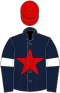 Dark blue, red star, dark blue sleeves, white armlets, red cap