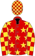 Red, yellow stars, checked sleeves and cap