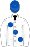 White, large royal blue spots, royal blue cap