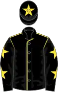 Black, yellow seams, black sleeves, yellow stars, black cap, yellow star