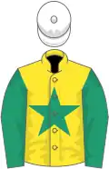 YELLOW, emerald green star and sleeves, white cap