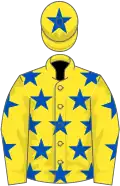Yellow, royal blue stars, star on cap