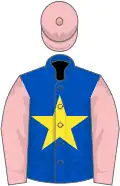 ROYAL BLUE, yellow star, pink sleeves and cap