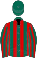Dark green and red stripes, dark green cap