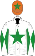 White, green star, diabolo on sleeves, orange cap, green star
