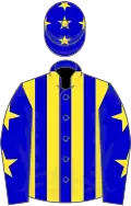 Blue, yellow stripes, stars on sleeves and cap