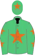EMERALD GREEN, ORANGE star, EMERALD GREEN sleeves, ORANGE stars, EMERALD GREEN cap, ORANGE star