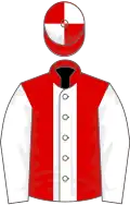 Red, white panel and sleeves, quartered cap