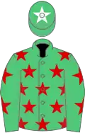 Emerald green, red stars, white star on cap