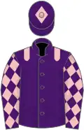 Purple, pink epaulets, purple sleeves, pink diamonds, purple cap, pink diamond