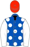 Royal Blue, White spots and sleeves, Scarlet cap