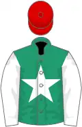 Emerald green, White star and sleeves, Red cap