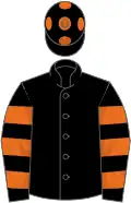 Black, Orange hooped sleeves, Black cap, Orange spots